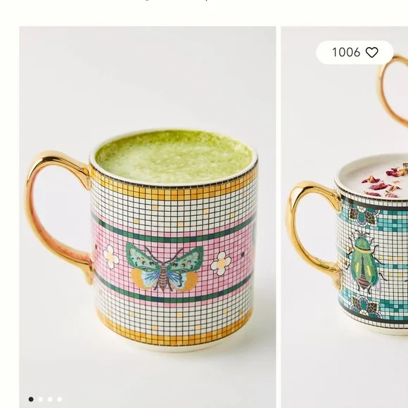 Anthropologie Pink and Gold Butterfly Mug - Picture 5 of 13